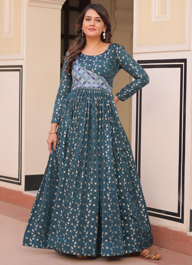 Prazu Fashion Rama Silk Position Print Jacquard Weaving Gown | Grocsy