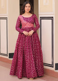 Prazu Fashion Wine Silk Position Print Jacquard Weaving Gown | Grocsy