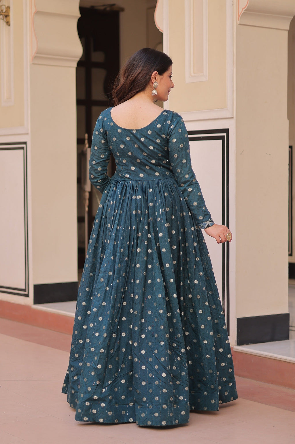 Prazu Fashion Rama Position Print Choli With Staple Jequard Weaving Work Gown | Grocsy