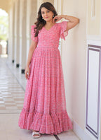 Prazu Fashion Light Pink Georgette Printed Gown | Grocsy