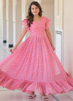 Prazu Fashion Light Pink Georgette Printed Gown | Grocsy