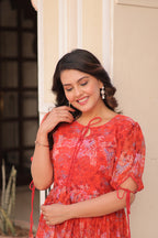 Prazu Fashion Red Georgette Printed Gown | Grocsy