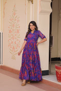 Prazu Fashion Violet Blue Georgette Printed Designer Gown | Grocsy