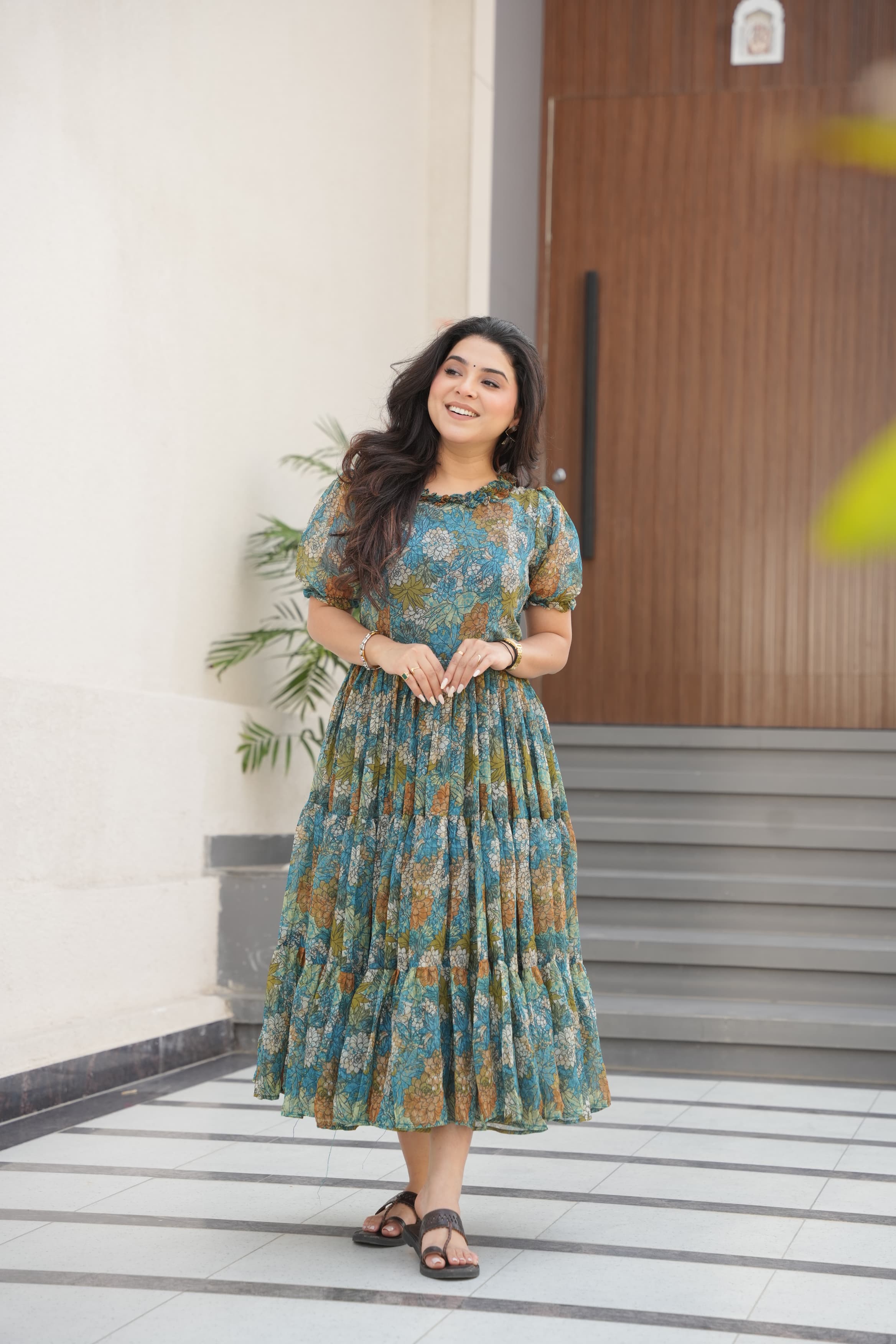 Prazu Fashion Light Blue Georgette Printed Gown | Grocsy