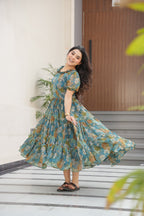 Prazu Fashion Light Blue Georgette Printed Gown | Grocsy