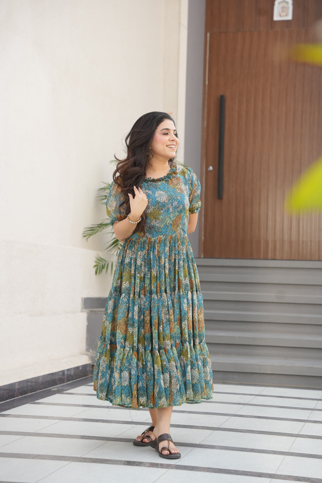 Prazu Fashion Light Blue Georgette Printed Gown | Grocsy
