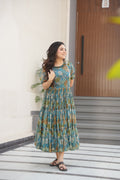 Prazu Fashion Light Blue Georgette Printed Gown | Grocsy