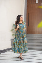 Prazu Fashion Light Blue Georgette Printed Gown | Grocsy