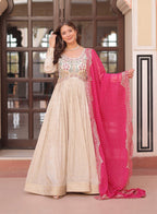Vedant Vastram Russian Silk Embroidery & Sequence Work Stitched Ethnic Gown-Pink | Grocsy