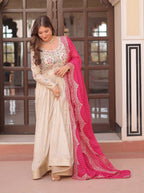 Vedant Vastram Russian Silk Embroidery & Sequence Work Stitched Ethnic Gown-Pink | Grocsy