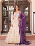 Vedant Vastram Russian Silk Embroidery & Sequence Work Stitched Ethnic Gown-Purple | Grocsy