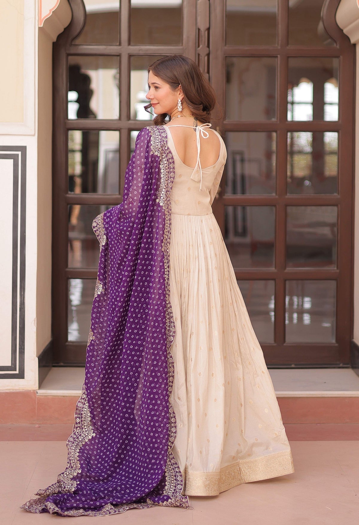 Vedant Vastram Russian Silk Embroidery & Sequence Work Stitched Ethnic Gown-Purple | Grocsy