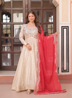 Vedant Vastram Russian Silk Embroidery & Sequence Work Stitched Ethnic Gown-Red | Grocsy