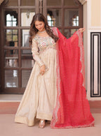 Vedant Vastram Russian Silk Embroidery & Sequence Work Stitched Ethnic Gown-Red | Grocsy