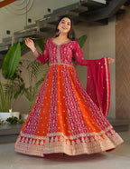 Vedant Vastram Georgette Embroidery & Sequence Work Stitched Ethnic Gown-Pink | Grocsy