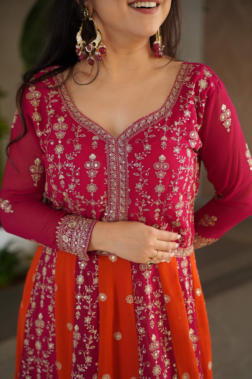 Vedant Vastram Georgette Embroidery & Sequence Work Stitched Ethnic Gown-Pink | Grocsy