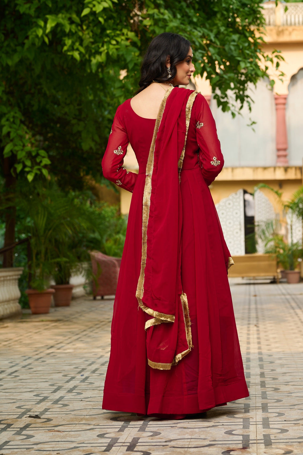 Prazu Fashion Maroon Georgette Embroidered Gown With Dupatta | Grocsy