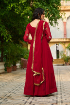 Prazu Fashion Maroon Georgette Embroidered Gown With Dupatta | Grocsy