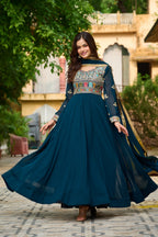 Prazu Fashion Rama Georgette Embroidered Gown With Dupatta | Grocsy