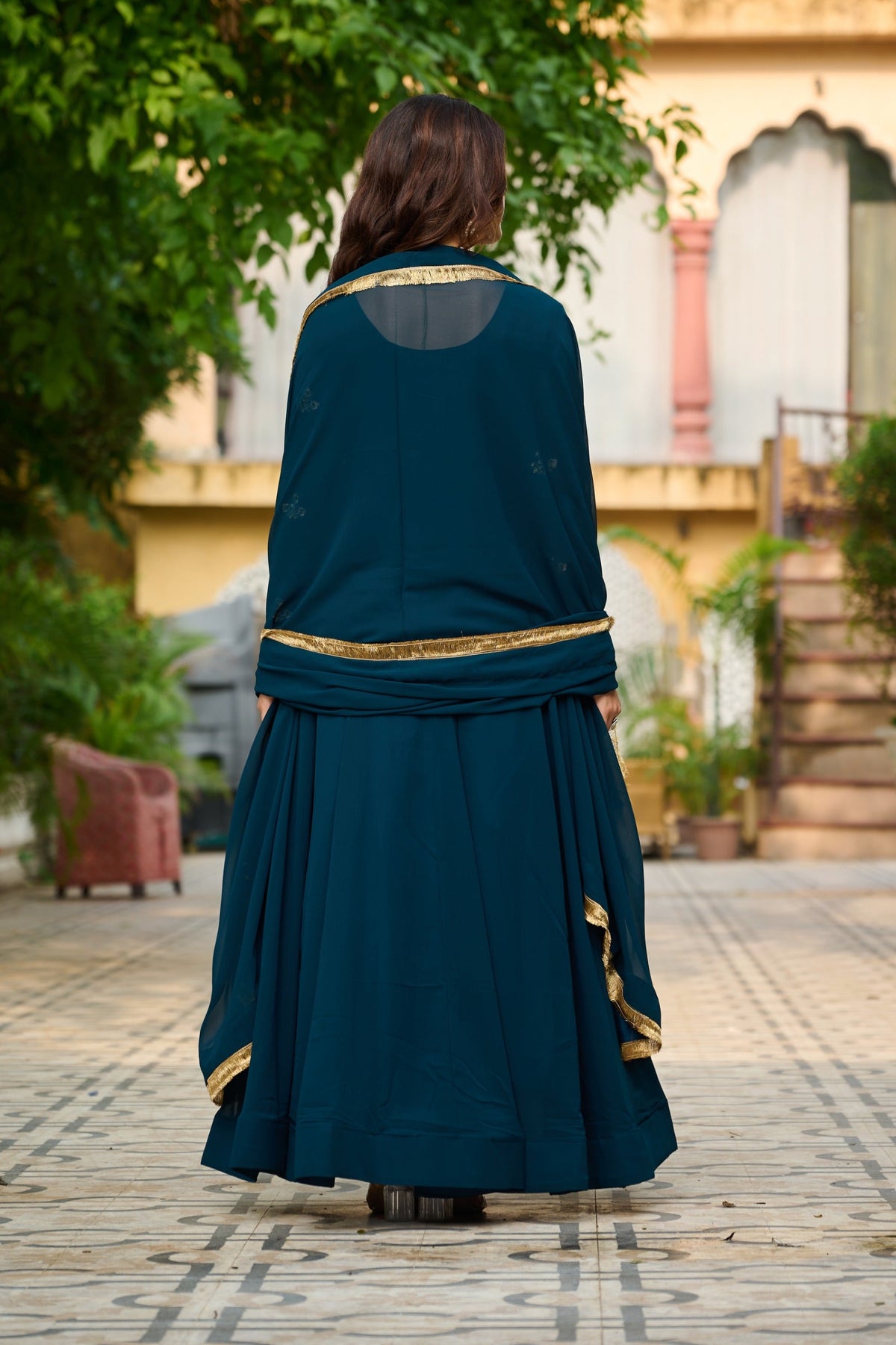 Prazu Fashion Rama Georgette Embroidered Gown With Dupatta | Grocsy