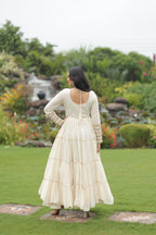 Lorenvalley Fashion Offwhite Kora Cotton with Multi Thread Embroidered & Gota patti Work Gown | Grocsy