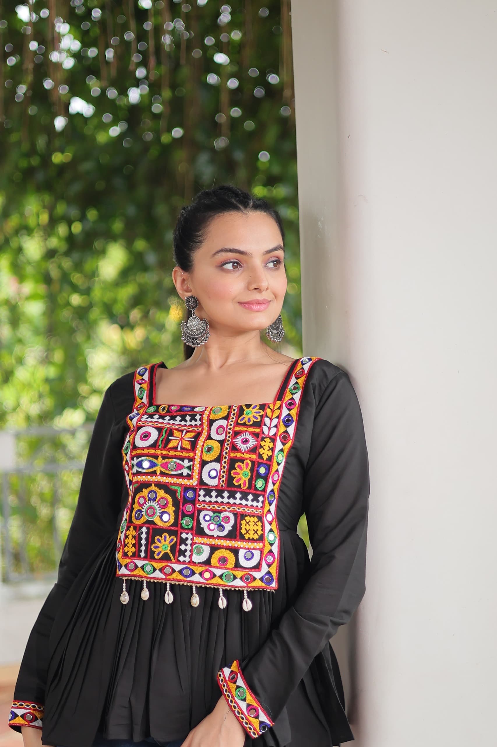 Prazu Fashion Black Roman Silk With Kutchi Gamthi Work Navaratri Top | Grocsy