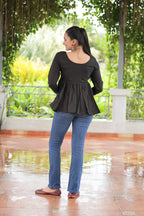 Prazu Fashion Black Roman Silk With Kutchi Gamthi Work Navaratri Top | Grocsy
