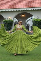 Prazu Fashion Parrot Reyon Kutchi Gamthi Work Navaratri Gown | Grocsy
