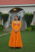 Prazu Fashion Yellow Reyon Kutchi Gamthi Work Navaratri Gown | Grocsy