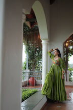 Lorenvalley Fashion Parotgreen Rayon with Kutchi Gamthi Work Gown | Grocsy