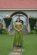 Lorenvalley Fashion Parotgreen Rayon with Kutchi Gamthi Work Gown | Grocsy