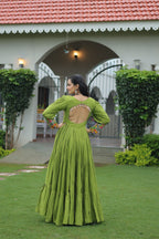Lorenvalley Fashion Parotgreen Rayon with Kutchi Gamthi Work Gown | Grocsy