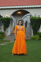 Lorenvalley Fashion Orange Rayon with Kutchi Gamthi Work Gown | Grocsy