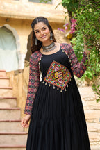 Prazu Fashion Black Reyon With Kutchi Gamthi Embroidered Navaratri Gown | Grocsy