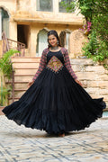 Prazu Fashion Black Reyon With Kutchi Gamthi Embroidered Navaratri Gown | Grocsy
