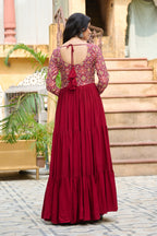 Prazu Fashion Maroon Reyon With Kutchi Gamthi Embroidered Navaratri Gown | Grocsy