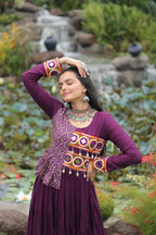 Prazu Fashion Wine Rayon With Kutchi Gamthi & Cotton Print Work Gown For Navratri | Grocsy