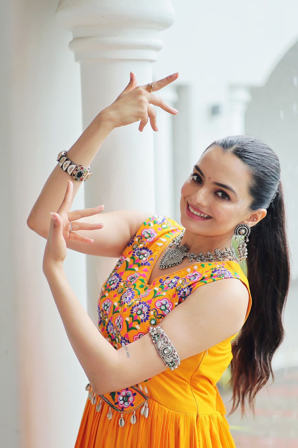 Prazu Fashion Yellow Reyon Kutchi Gamthi Thread Work Navaratri Gown | Grocsy