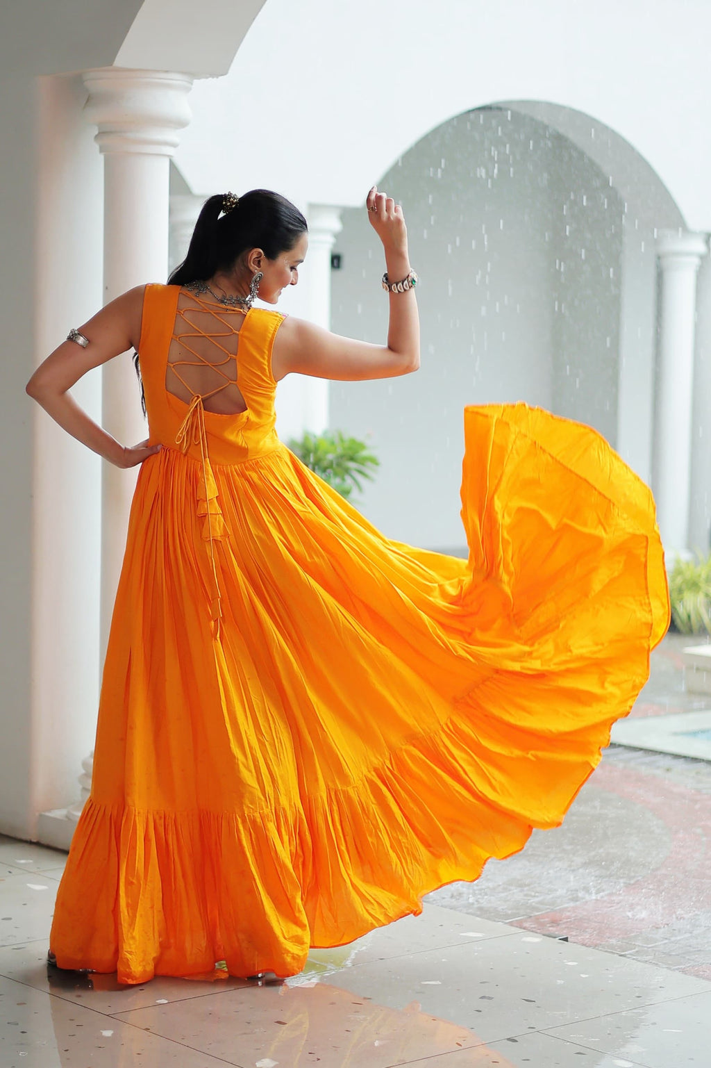 Prazu Fashion Yellow Reyon Kutchi Gamthi Thread Work Navaratri Gown | Grocsy