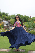 Prazu Fashion Navy Blue Reyon Kutchi Gamthi Work Navaratri Gown | Grocsy