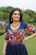 Prazu Fashion Navy Blue Reyon Kutchi Gamthi Work Navaratri Gown | Grocsy