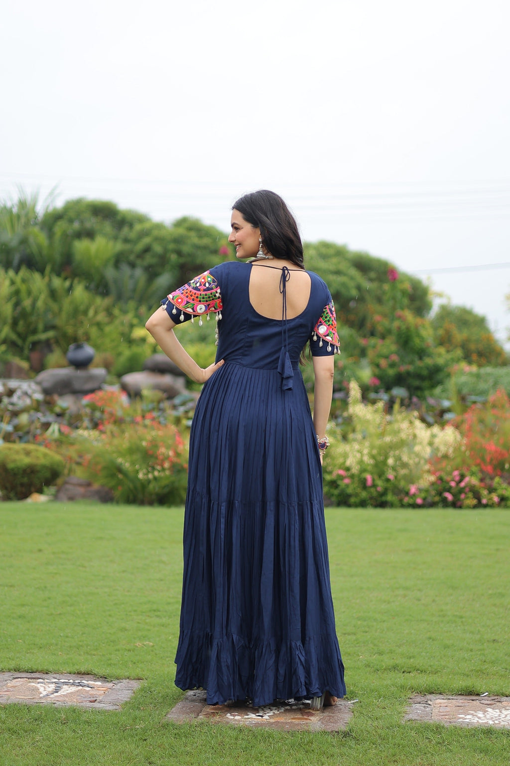 Prazu Fashion Navy Blue Reyon Kutchi Gamthi Work Navaratri Gown | Grocsy