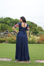 Prazu Fashion Navy Blue Reyon Kutchi Gamthi Work Navaratri Gown | Grocsy