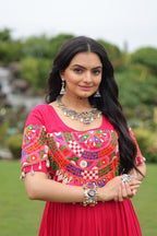 Prazu Fashion Rani Pink Reyon Kutchi Gamthi Work Navaratri Gown | Grocsy