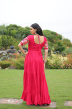 Prazu Fashion Rani Pink Reyon Kutchi Gamthi Work Navaratri Gown | Grocsy