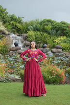 Lorenvalley Fashion Maroon Rayon Kutchi Gamthi Work Gown | Grocsy