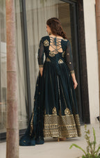 Vedant Vastram Georgette Embroidery & Sequence Work Stitched Ethnic Gown-Rama | Grocsy