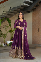 Prazu Fashion Purple Georgette Rich Zari & Sequins Embroidered Gown | Grocsy