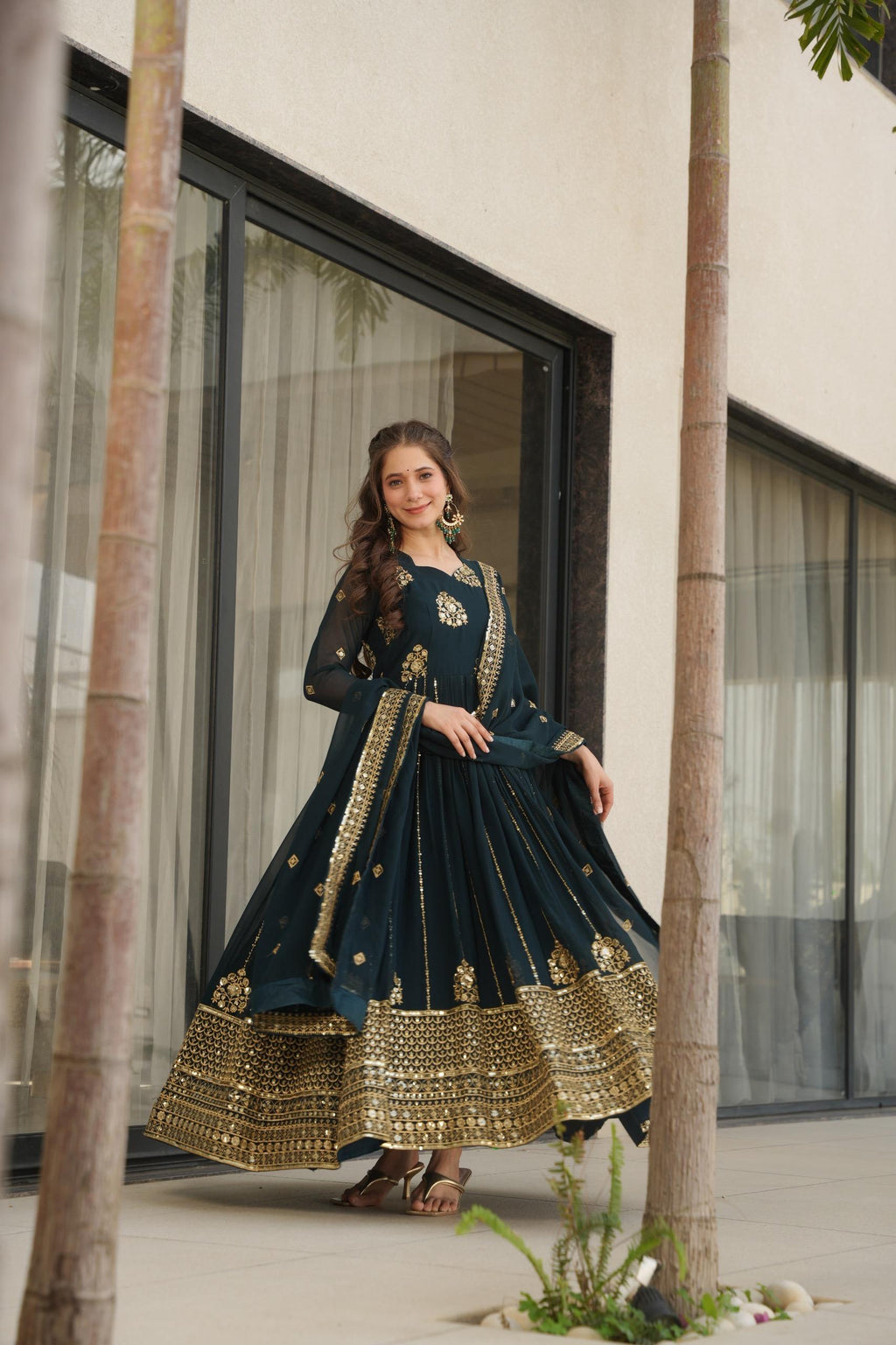 Prazu Fashion Rama Georgette Rich Zari & Sequins Embroidered Gown | Grocsy