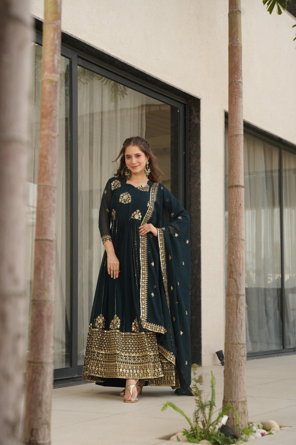 Prazu Fashion Rama Georgette Rich Zari & Sequins Embroidered Gown | Grocsy